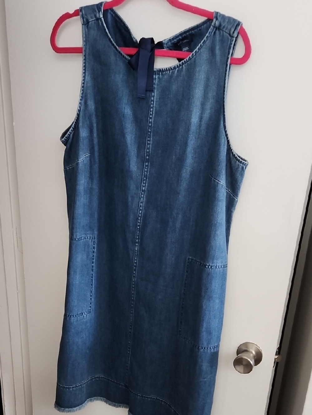 J JILL denim 2pocket/ribbon tie dress